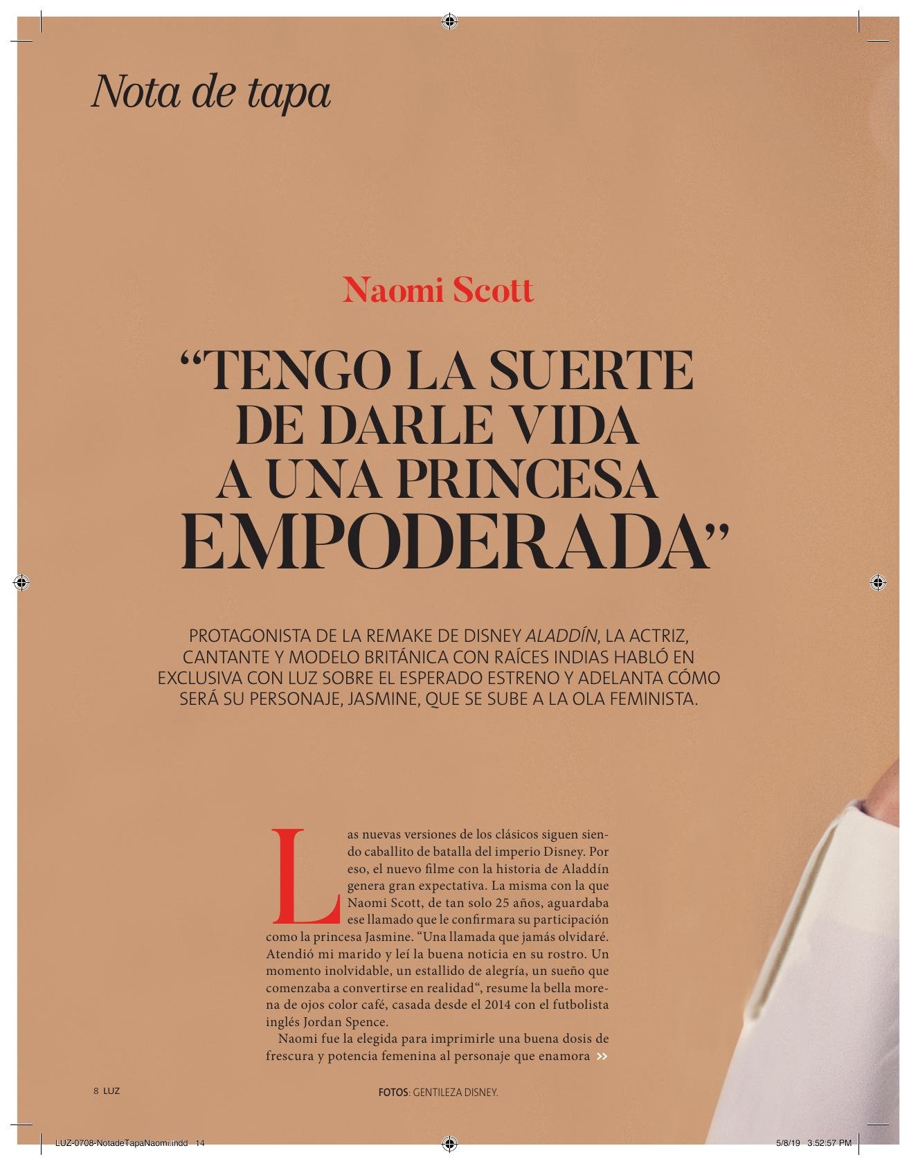 Naomi Scott: “Tengo la suerte de darle vida a una princesa empoderada”